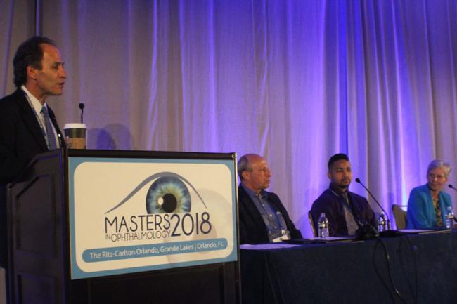 Speakers on stage at the Masters in Ophthalmology 2018 conference.