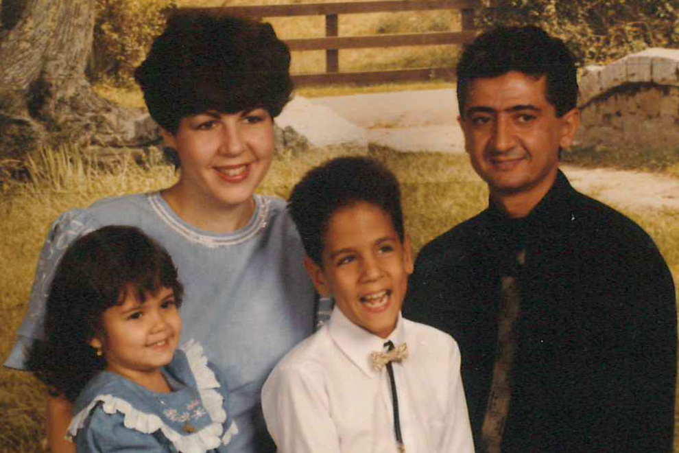 Family portrait of Lee, her husband Merdhad, eldest son, Joe, and eldest daughter, Carly