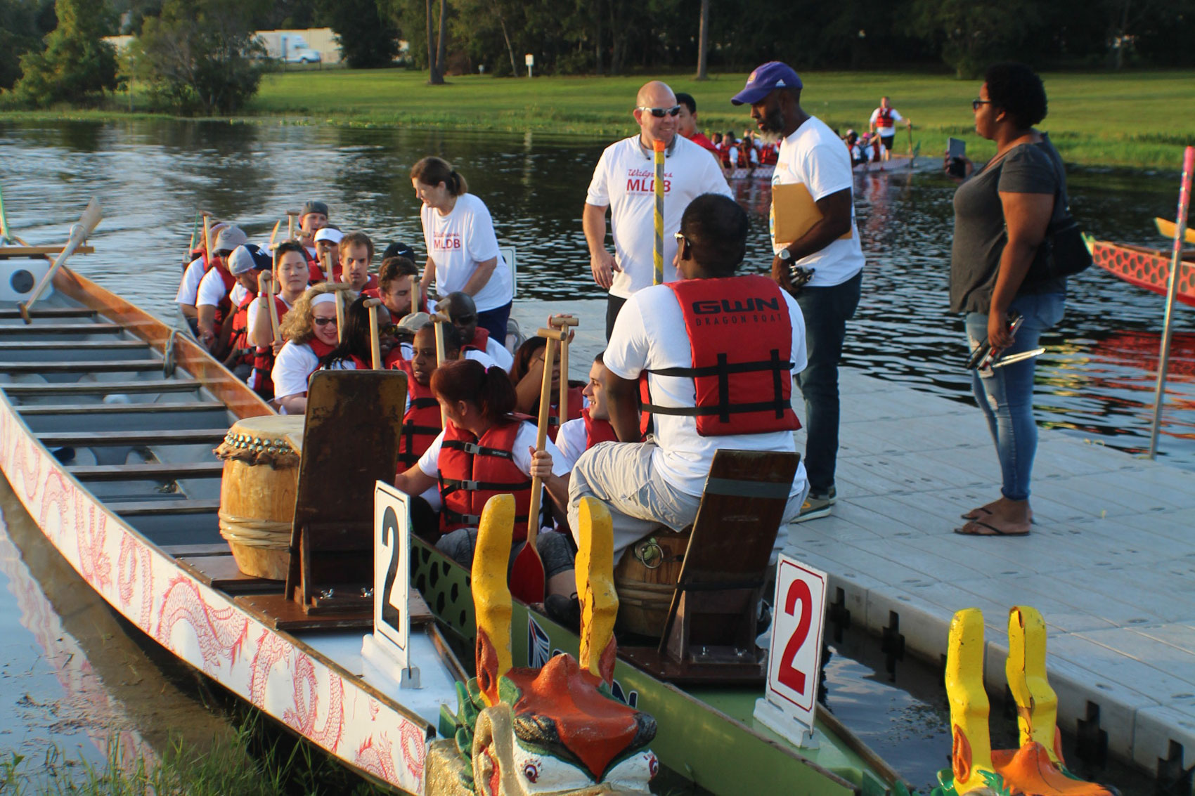 Our 2016 dragon boat team getting ready to launch from the dock