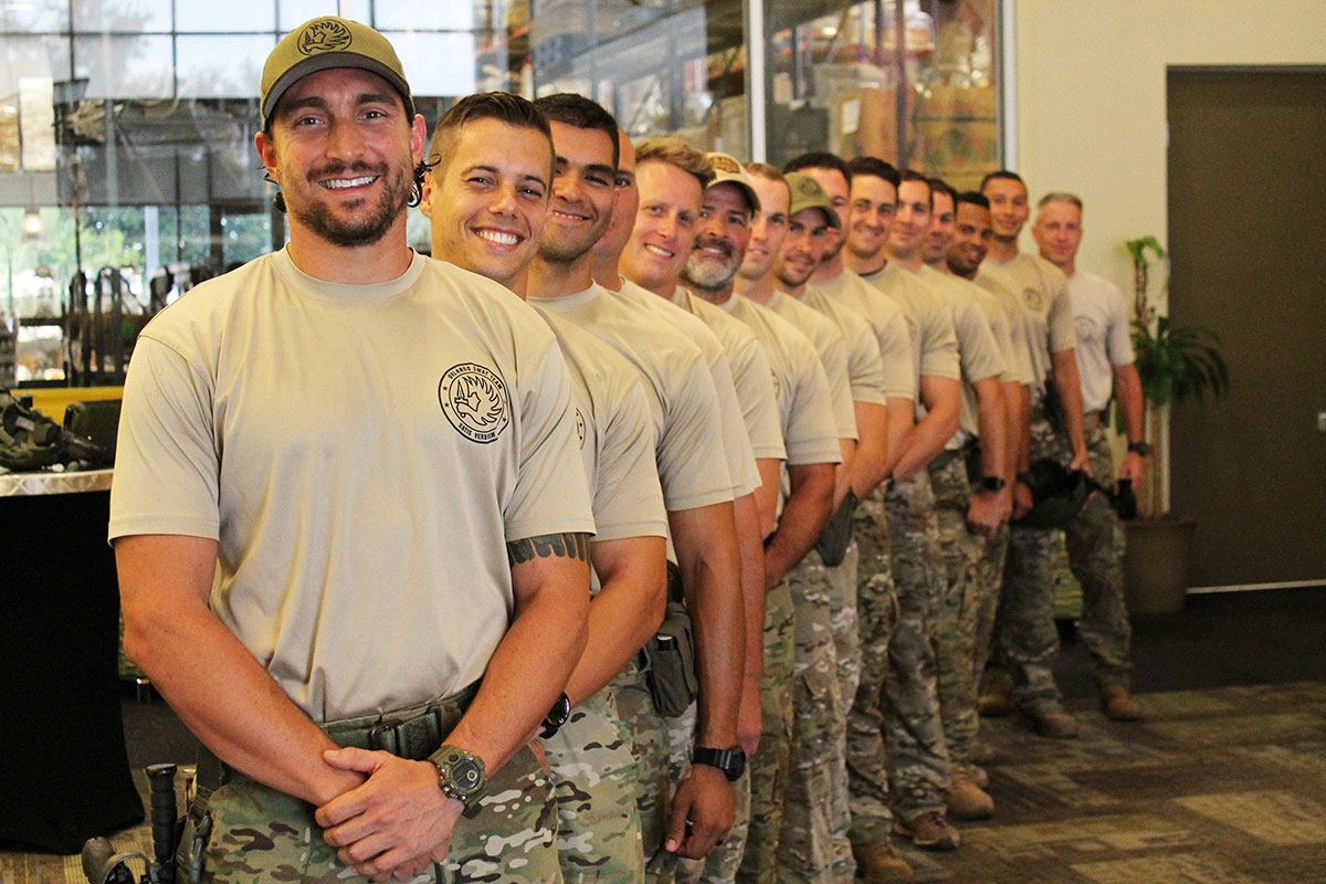 the Orlando Police Department SWAT team lined up at the Dining in the Dark event